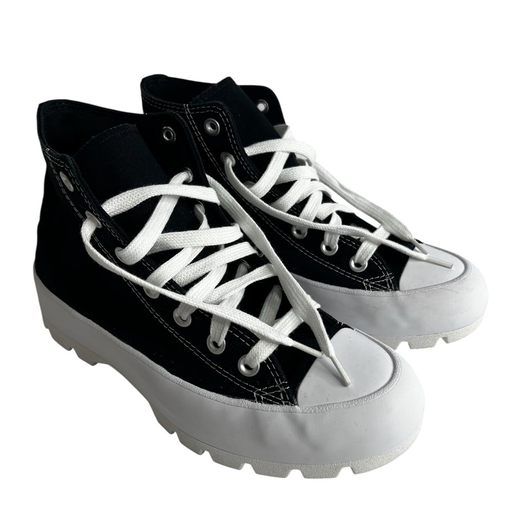 Black Canvas High-Top Women's Sneakers with White Sole and Laces